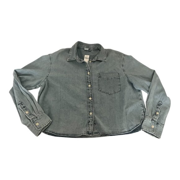 Gap Women’s Small Top Blue Denim Long Sleeve Cropped Button Up Shirt New NWT - Picture 1 of 7
